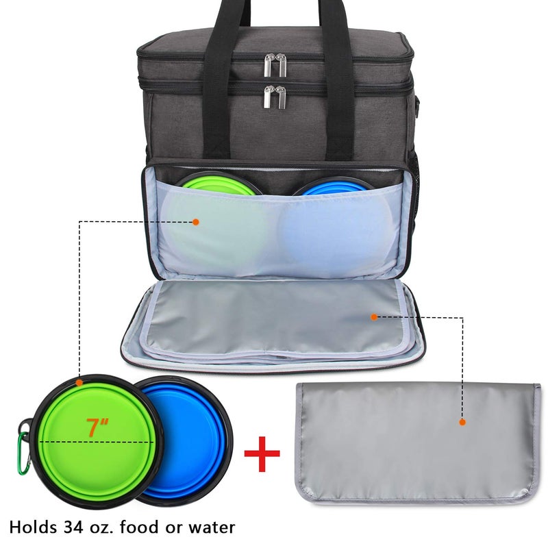 Teamoy Double Layer Dog Travel Bag, Dog Bag for Supplies with 2 Silicone Collapsible Bowls, 2 Food Carriers, 1 Water-Resistant Placemat, Pet Supplies Weekend Tote Organizer (Large, Black) - Image 3